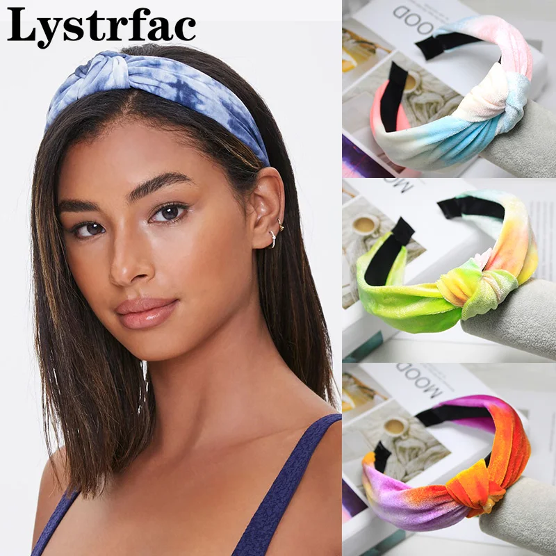 

Lystrfac New Tie Dye Velvet Knotted Headband for Women Fashion Vintage Print Hairbands Bezel Headwear Hair Accessories