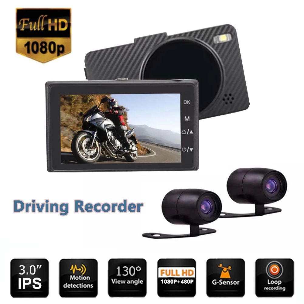 

Motorcycle Camera Dash Cam 3.0 Inch Screen Cam Motorcycle 1080p HD USB Recorder Waterproof Recorder Night Vision G-sensor