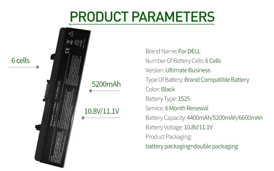 Golooloo 6 ячеек Аккумулятор для ноутбука Dell Inspiron 1525 1526 1545 0GW252 0XR693 312-0625 312-0626 312-0633 312-0634 451-10478