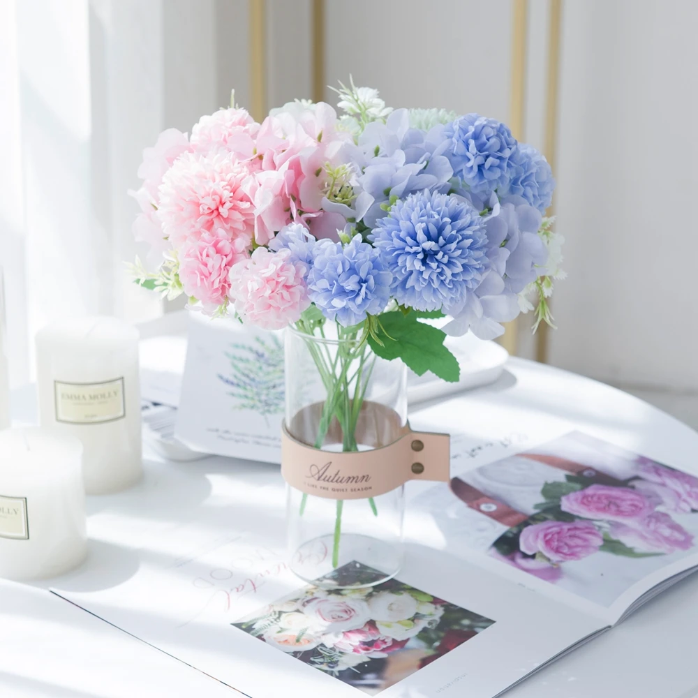 Гидрангеи Искусственные Цветы Шелковая Пион Невестинский Букет Поддельные Растения Свадебные Центральные Вазы для Домашнего Стола Декорация для DIY.