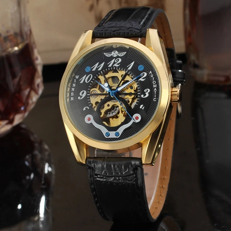 Победитель Мода Повседневный черный циферблат золотой чехол Дизайнерские