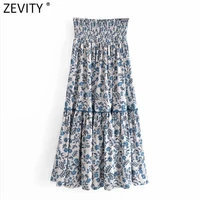 zevity new women fashion floral print lace crochet stitching midi skirt faldas mujer female elastic high waist boho skirt qun786