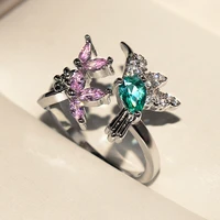 2021 new trend 925 sterling silver adjustable hummingbird gift luminous clear finger rings for women jewelry wholesale