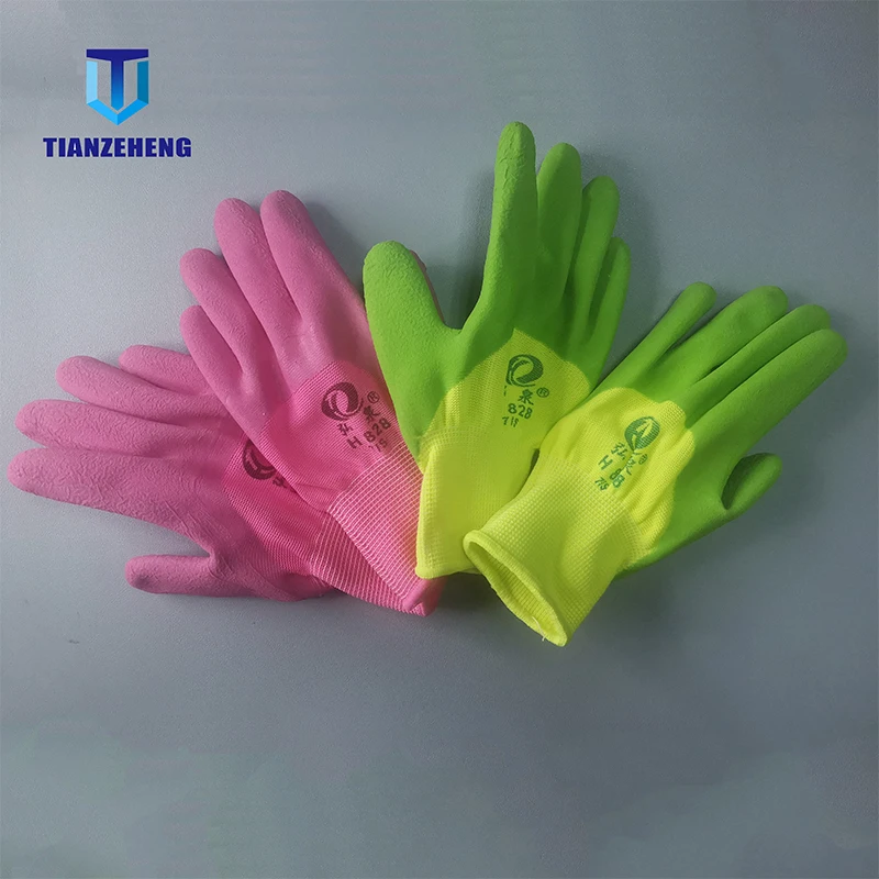 

Рабочие защитные перчатки, зеленые, розовые, красные, нейлоновые пенопластовые латексные перчатки 3/4, прочные противоскользящие латексные ...
