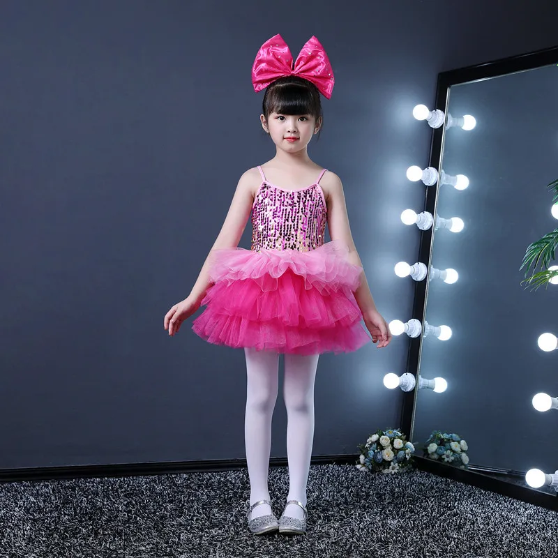 

New Children Ballet Dnace Dress Piano Performance Dress Girls Sweet Elegant Dress Flurry Sequins Princess Dress Stage Outfits