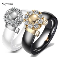 blackwhite ceramic rings for women cubic zircon stainless steel engagement wedding rings elegant love rings ceramic jewelry