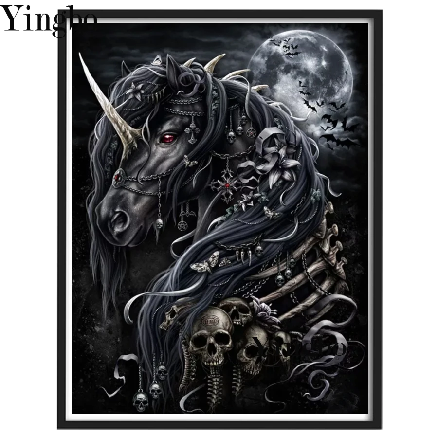 

3D Diamond Embroidery Dark Skull Unicorn Bat Handmade Home Decor Diamond Painting Full Square Drill 5d Diy Cross Stitch Kit