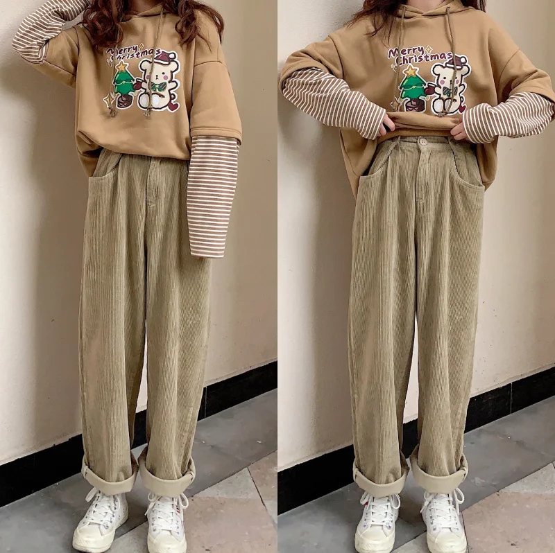 Осень-зима новинка японский стиль свободные прямые брюки молодая девушка