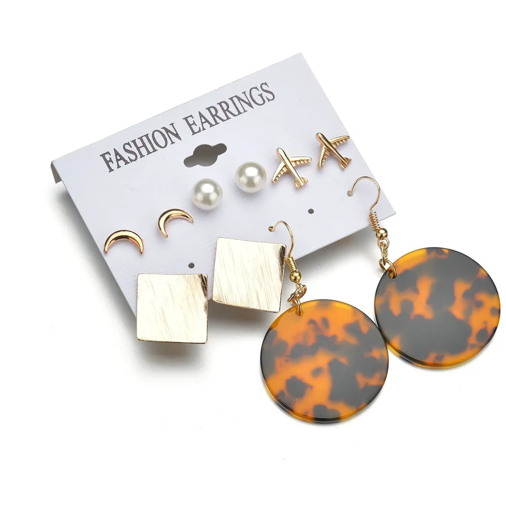 2020 NEW 5 pairs/set leopard statement earring romantic exquisite simple moon plane sexy Stud Earring Set Women | Украшения и