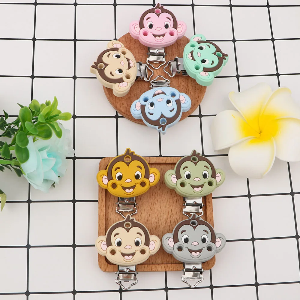 

Sunrony 10Pc New Monkey Animal Silicone Pacifier Clip Food Grade Pacifier Chain DIY Necklace Teethers Baby Care Toys Accessories