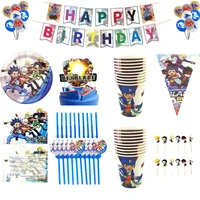 106pcslot birthday party beyblade burst plates cups latex balloon hanging banner straws cupcake toppers cake flag invitation