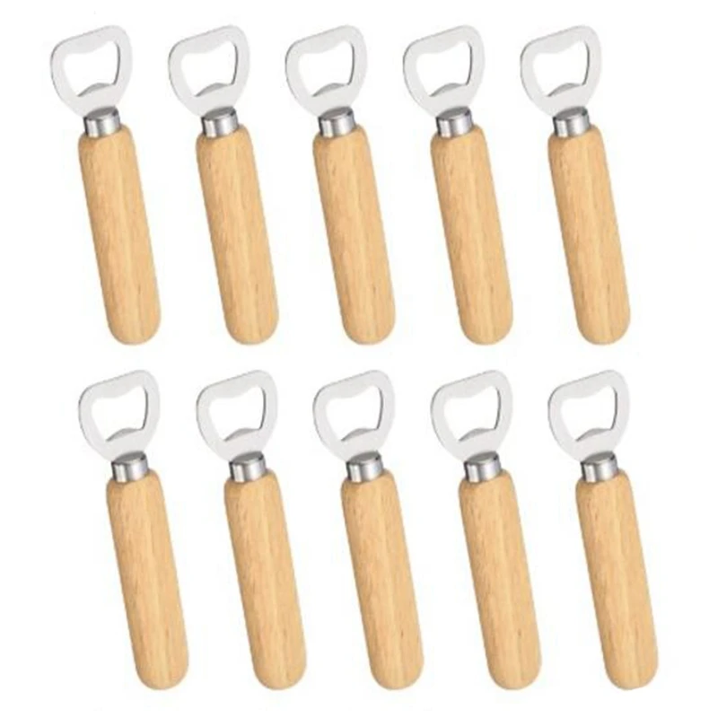 

10Pcs/Set Bartender Bottle Opener Rubber Wood Handheld Wine Beer Soda Glass Cap Bottle Opener for Home Kitchen Bar