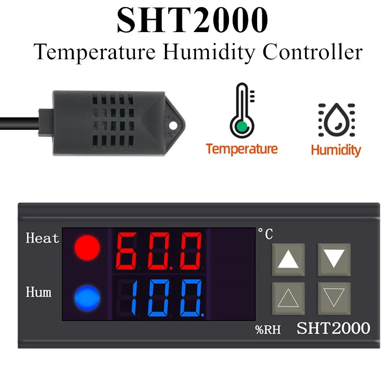 

SHT2000 DC24V Intelligent Digital Display Temperature LCD Display Humidity Controller Temperature Humidity Monitor