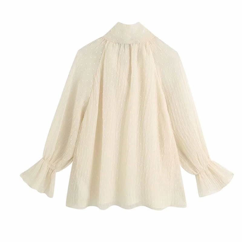 

YOSIBCD Women 2021 Fashion With Bow Semi-sheer Chiffon Blouses Vintage Long Sleeve Loose Female Shirts Blusas Chic Tops