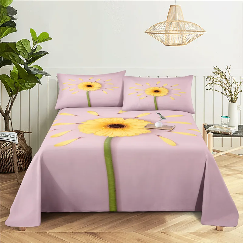 

Sunflower 0.9/1.2/1.5/1.8/2.0m Digital Printing Polyester Bed Flat Sheet With Pillowcase Print Bedding Set