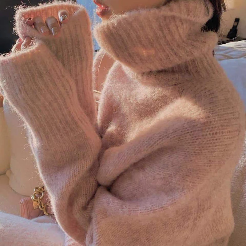 

Women's Long Sweaters Autumn Winter Solid Thick Korean Style Loose Ladies Jumper Casual Knitted Tops for Female Pullovers