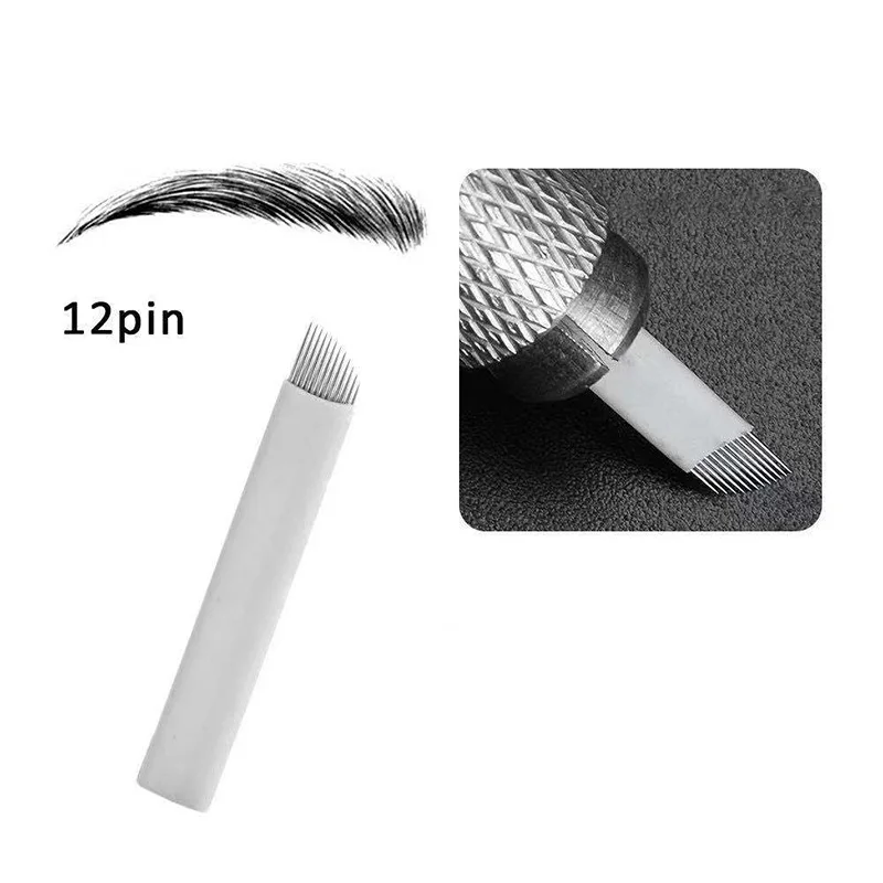 

50Pcs White Microblading Needles for Tattoo Lamina Tebori 12 Flex Pins Blades U Shape Permanent Makeup Blade Manual Tattoo Pen