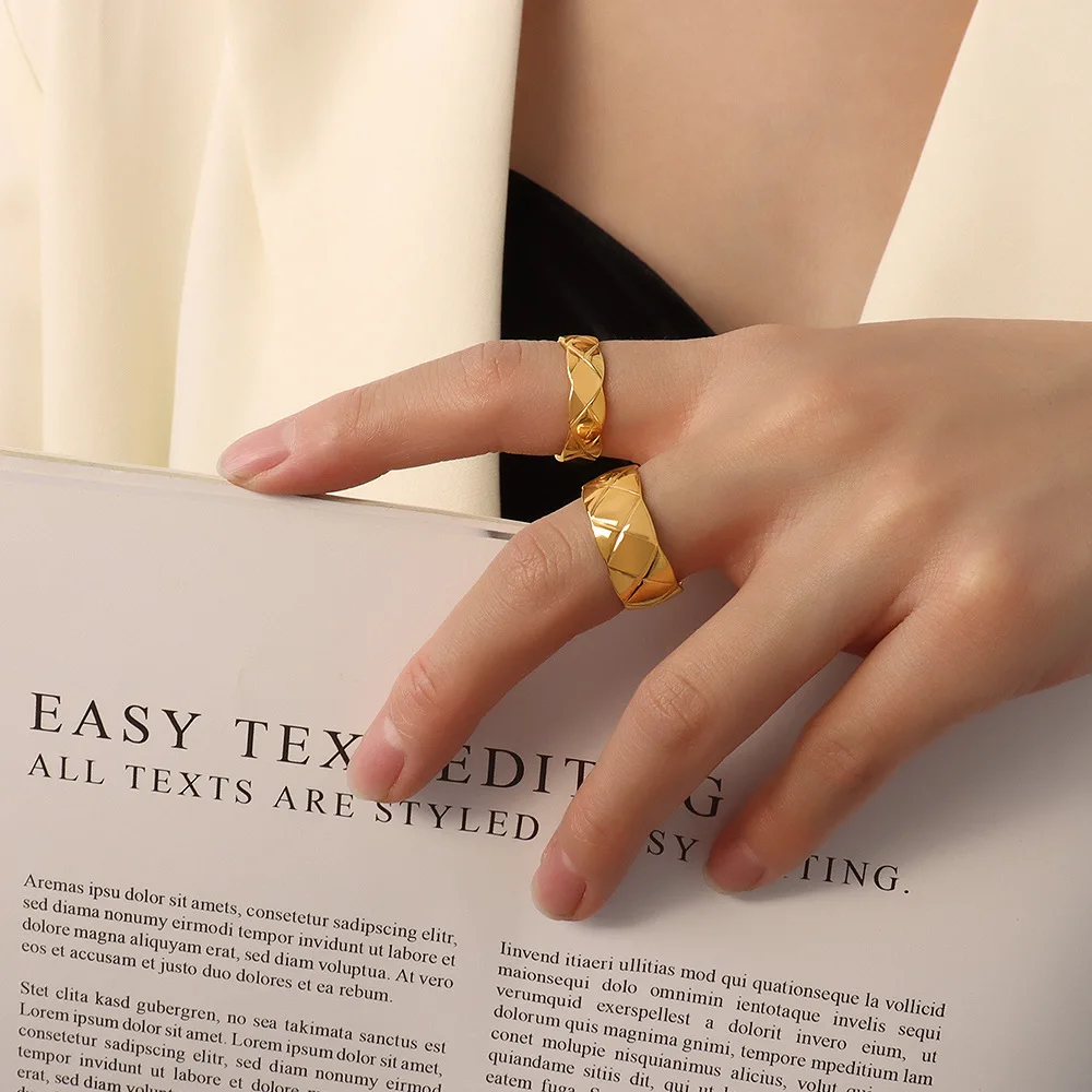 

Open Ring Titanium Steel 18k Gold for Women Rhombus INS Minimalist Irregular Wave Pattern Gold Color Jewelry Bijoux Birthday