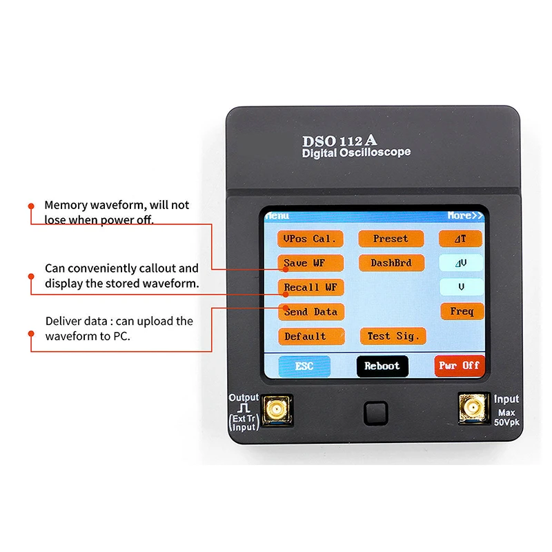 Цифровой мини осциллограф DSO112A TFT портативный USB с сенсорным экраном 2 МГц 5 млн