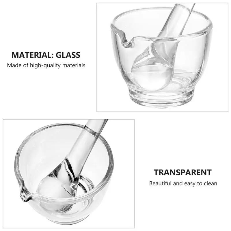 

2pcs/Set Portable Clear Glass Mortar With Pestle Medicine Pounding Masher Kitchen Tool