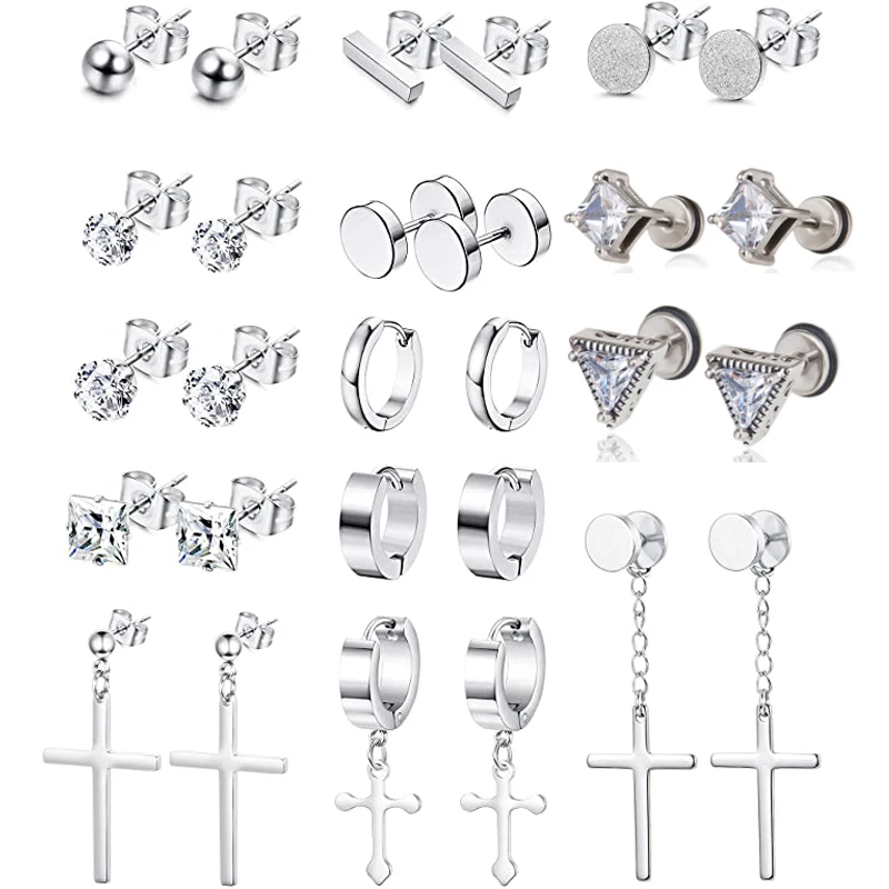 

14 пар, серьги-гвоздики из нержавеющей стали