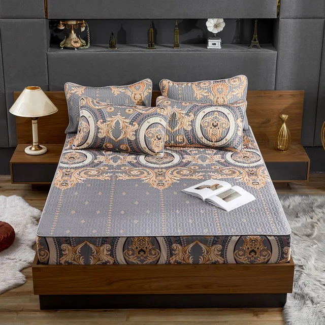 

3pcs Bed Sheet Set Soft Latex Mattress Mat King Queen Double Single Size Ice Silk Cool Soft Mat Included Pillowcase