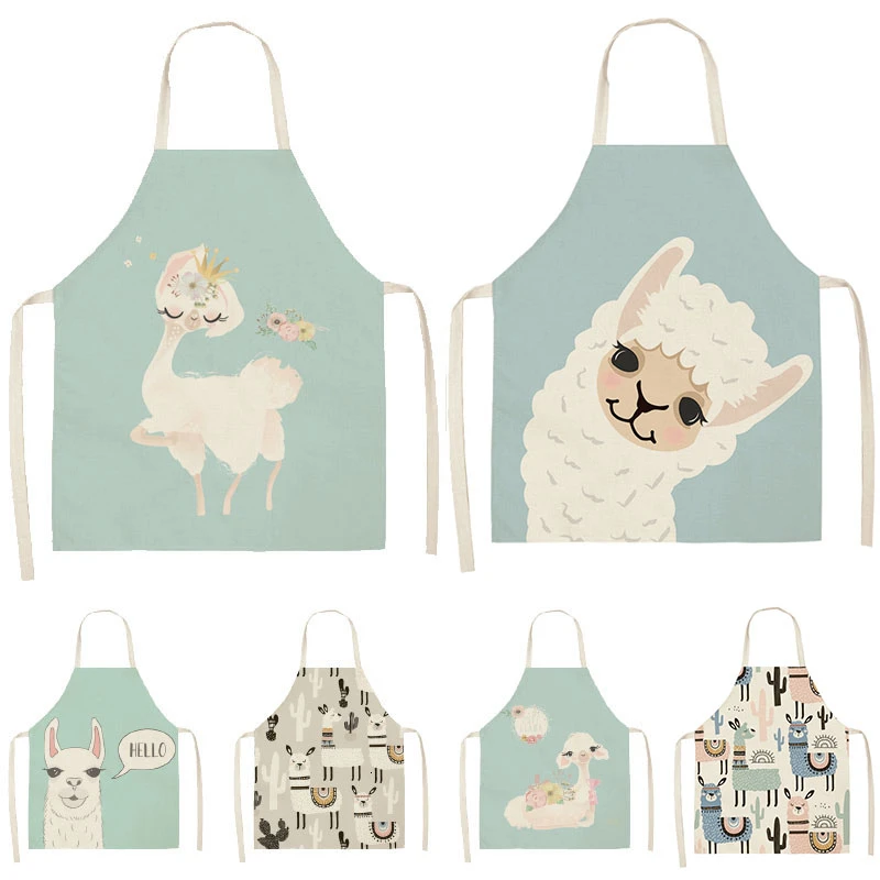 

Alpaca llama Cactus Printed Cotton Linen Sleeveless Aprons Kitchen Women Pinafore Home Cooking Baking Waist Bib 53*65cm WQL0149