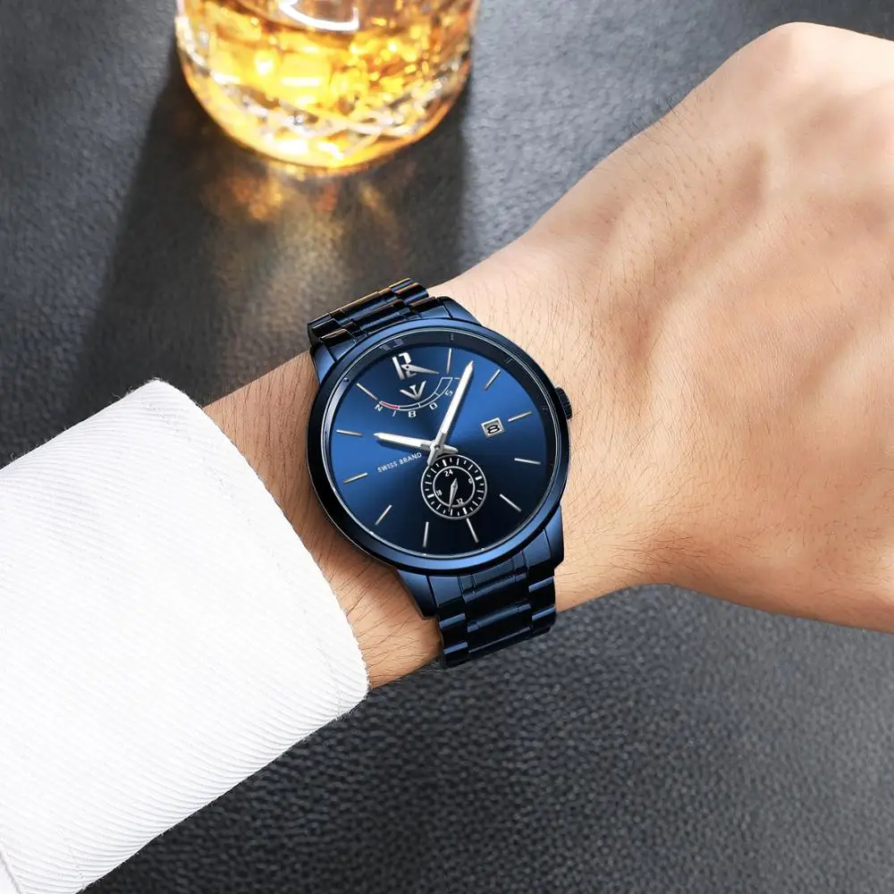 

NIBOSI men watch 2020 Luruxy brand Blue Quartz watches male Fashion Business Waterproof Clock Stainless Steel Relogio Masculino