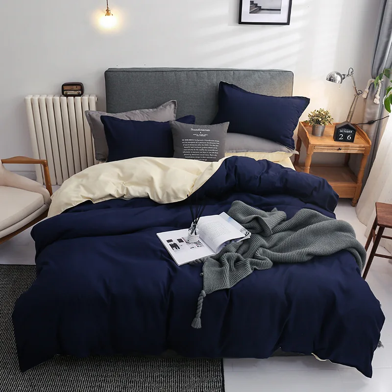 

Nordic Bedding Set Luxury Duvet Cover With Flat Sheet 4-Piece Solid Color White Bed Covers Queen King Size Grey AB Side Bed Set