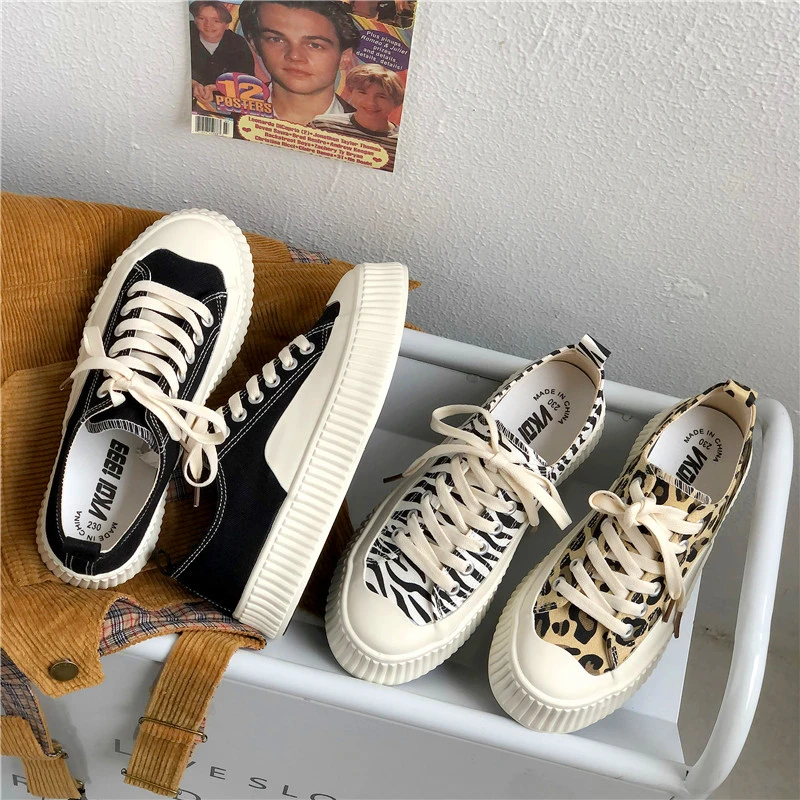 

Кеды женские с леопардовым принтом, повседневная спортивная обувь на платформе, холщовые кроссовки, модные
