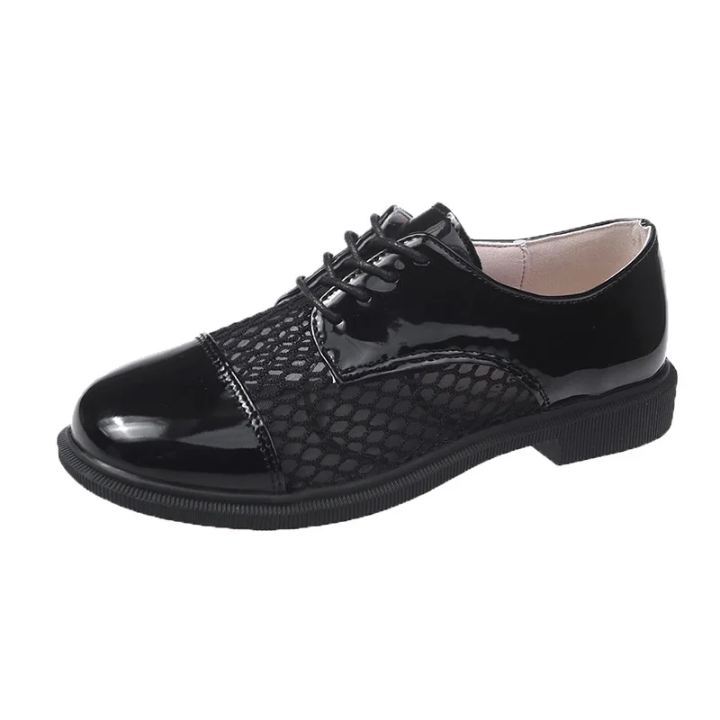 

Mesh Hollow Single Shoes Women's Breathable 2021 New Japanese Round-toe Loafers Thick Heel Low-heeled Small Leather Shoes