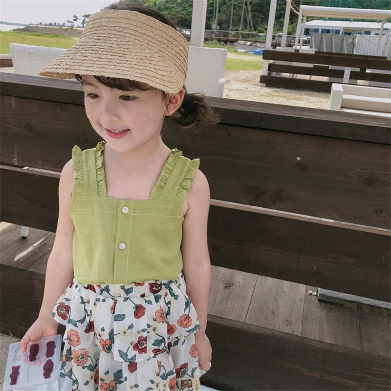 Футболка для девочек Милый хлопковый топ без рукавов с квадратным воротником на