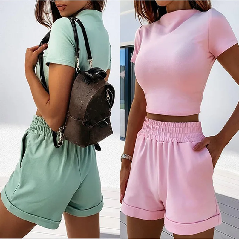 

2021S-3XL women two-piece sportswear short sleeve top + sweatpants shorts pants suit sport fitness wear matching suit