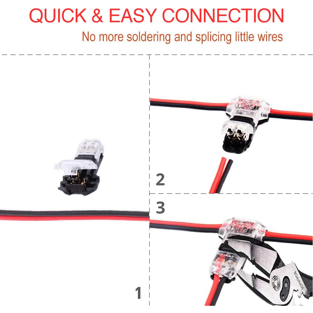

16Pcs Quick Type T Electrical Cable wire Connectors Wire Connector Low Voltage T Tap 2 Pin 3 Way Solderless No Wire Stripping