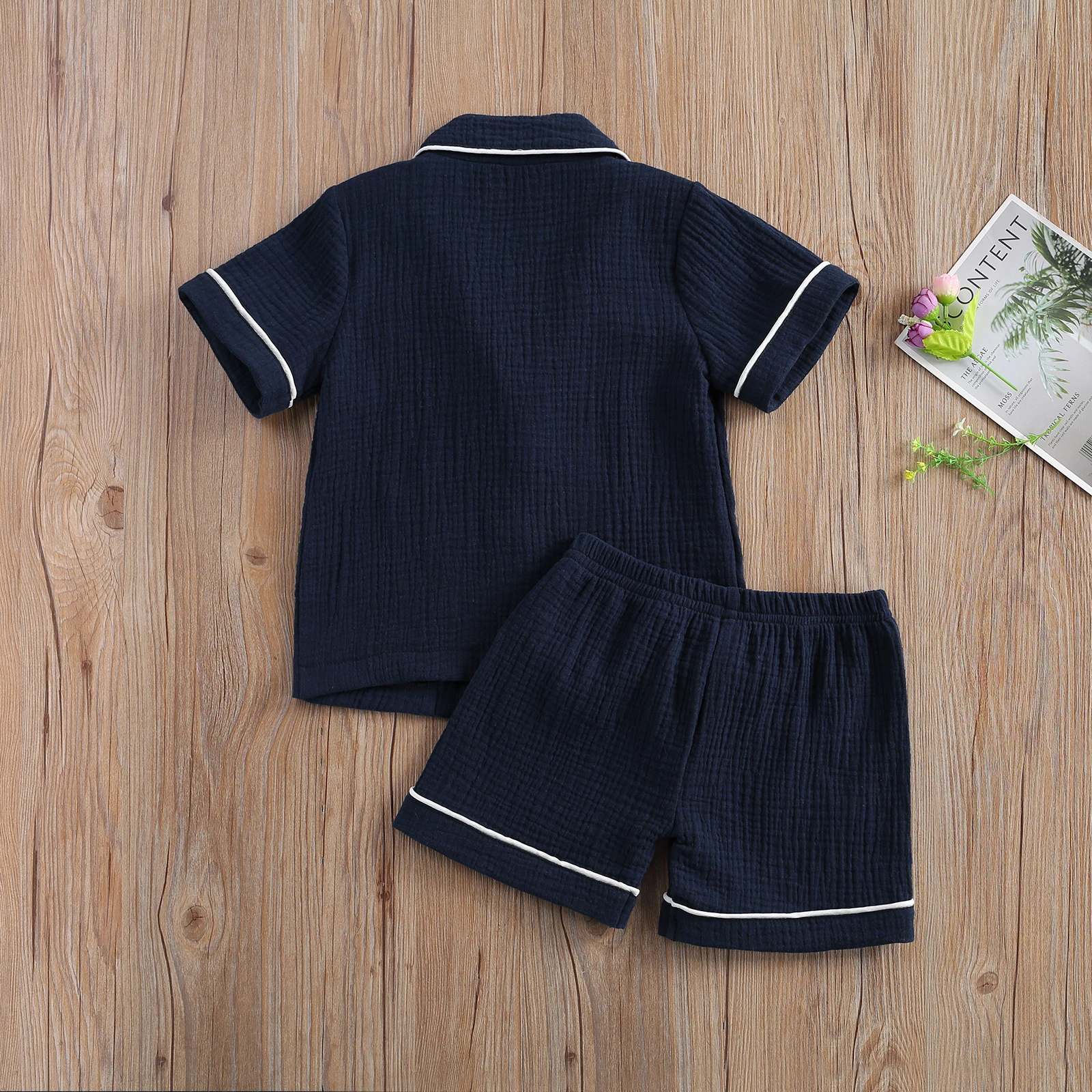 2-7Y Summer Baby Girls Boys Pajama Sets Pattern Print Short Sleeve Single Breasted Shirts Tops Shorts 2pcs Boy Sleepwear | Мать и ребенок