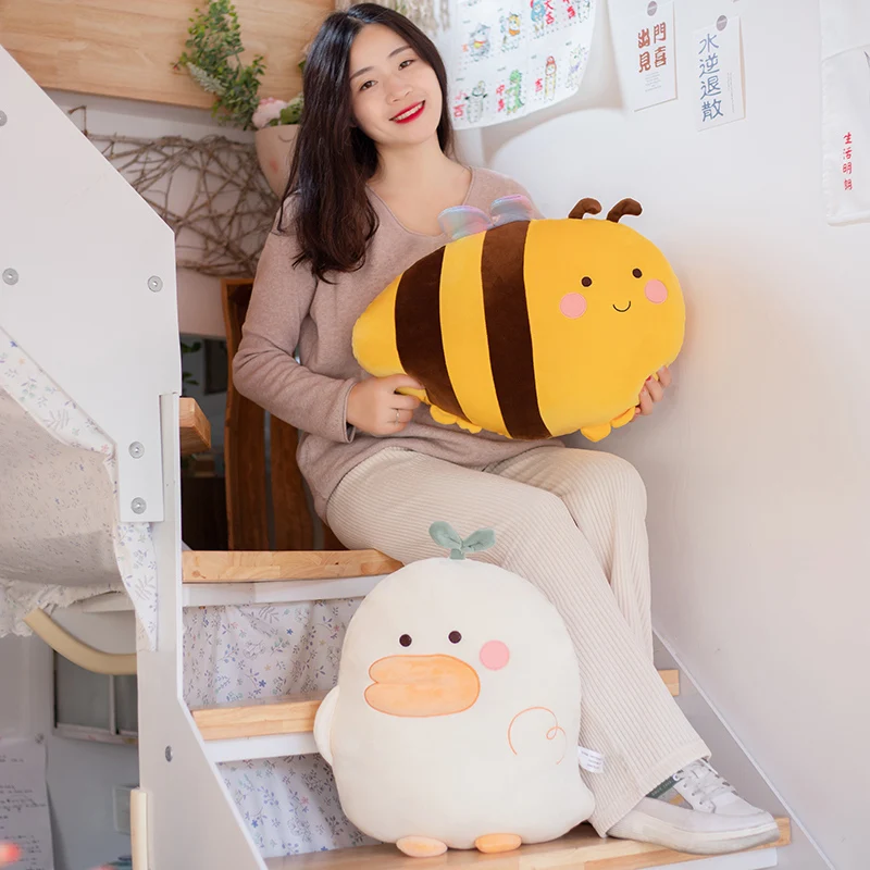 

1pc 35/45cm cute bee duck plush pillow doll kawaii fur stuffed animal cushion kids and girls holiday gift