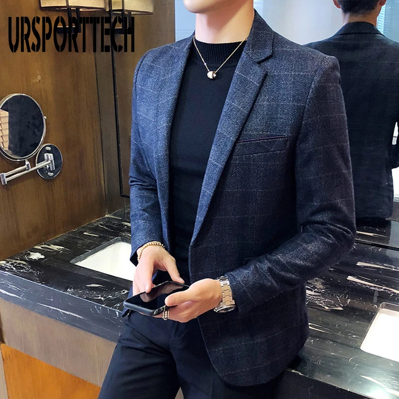Пиджак URSPORTTECH мужской повседневный приталенный пиджак в британском стиле