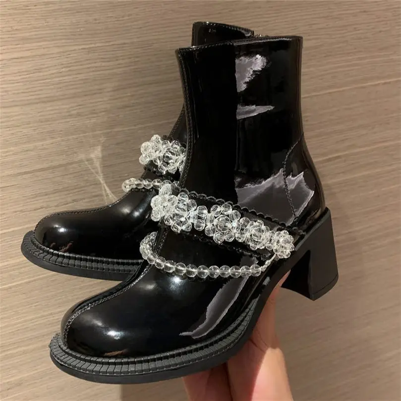 Punk Goth Mary Janes Women's Cow Leather Platform Ankle Boots Cuban Heel Lace Up Round Toe Oxfords 34 35 36 37 38 39 40