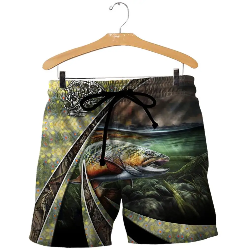 

PLstar Cosmos Newest Bass Trout Fishing Fisher Animal Camo 3DPrint Unisex Summer Men/Women Casual Shorts Beach Short pants D-2