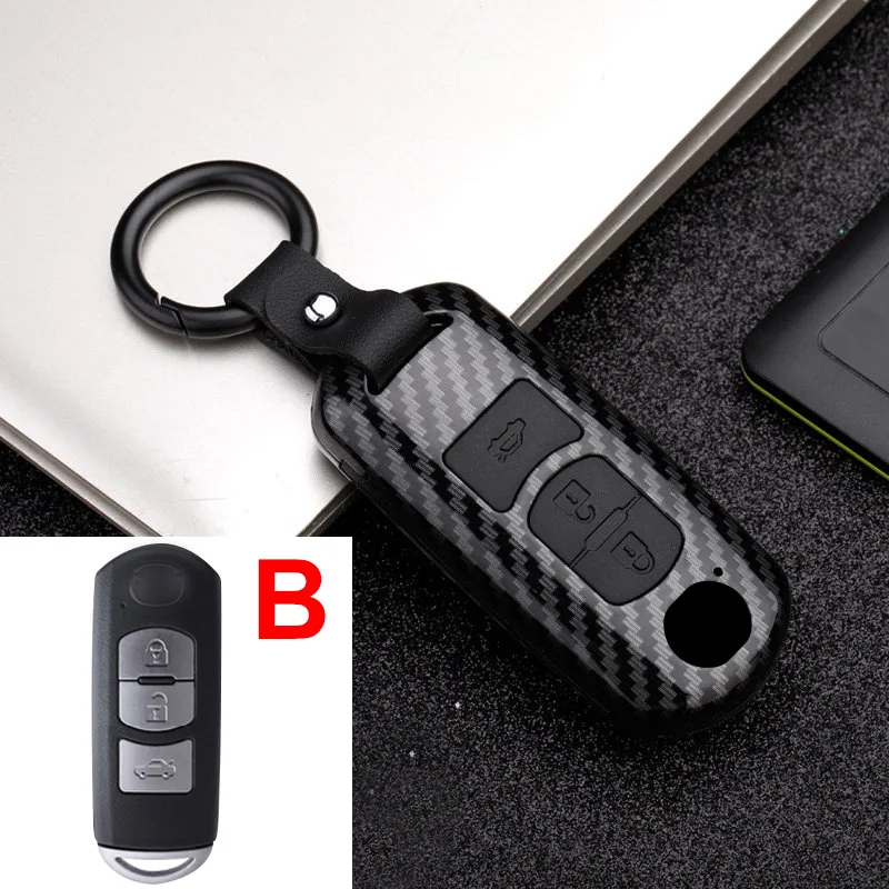 B Carbon ABS+ силиконовый чехол для ключей от машины Fob крышка для Mazda 3 Mazda 6 CX-3 CX-5 CX5 CX 5 CX-7 CX-9 Atenza Axela аксессуары - Название цвета: B Carbon