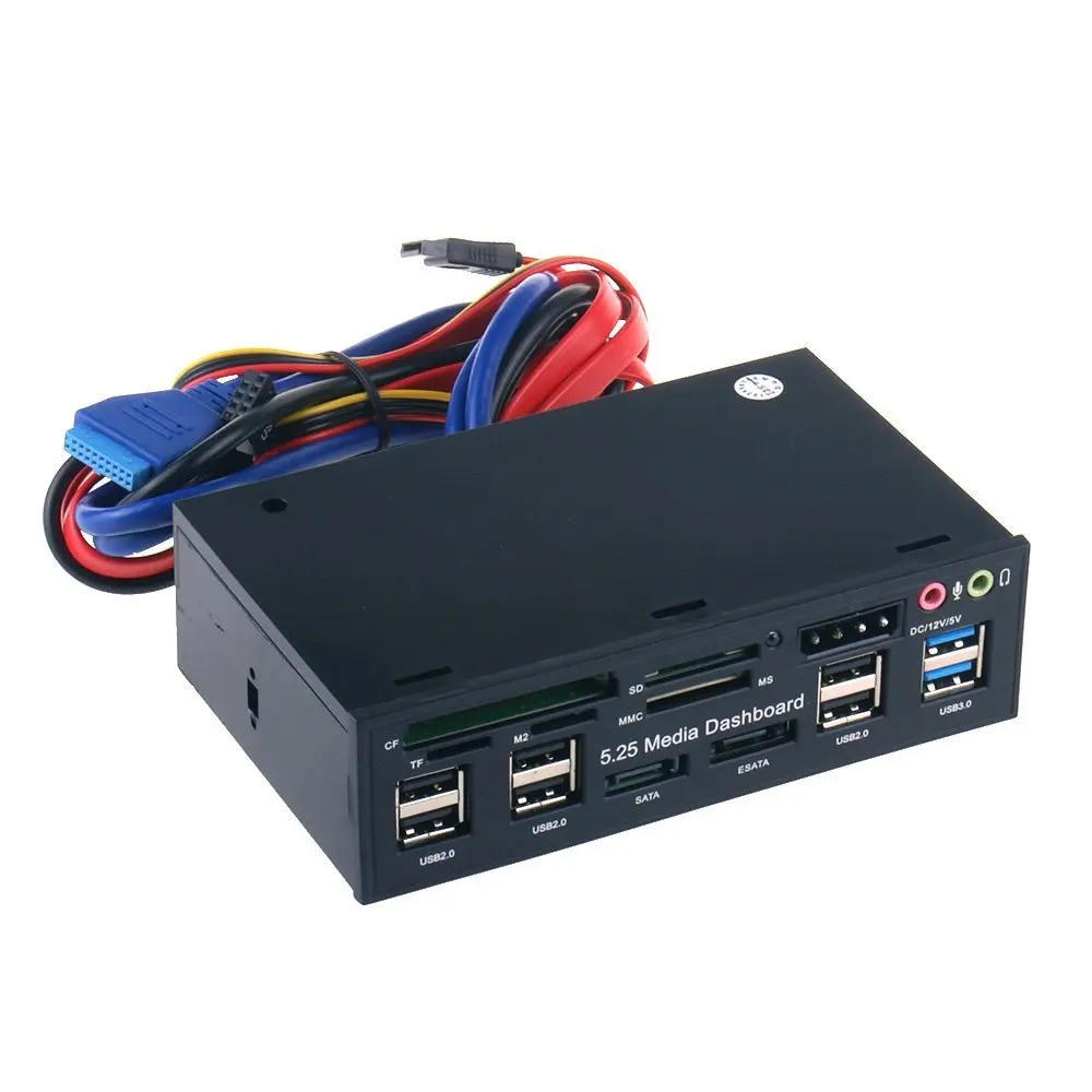 Медиа-приборная панель для ПК 5 25 дюйма передняя аудио с SATA eSATA 2 x USB 3 0 и 6
