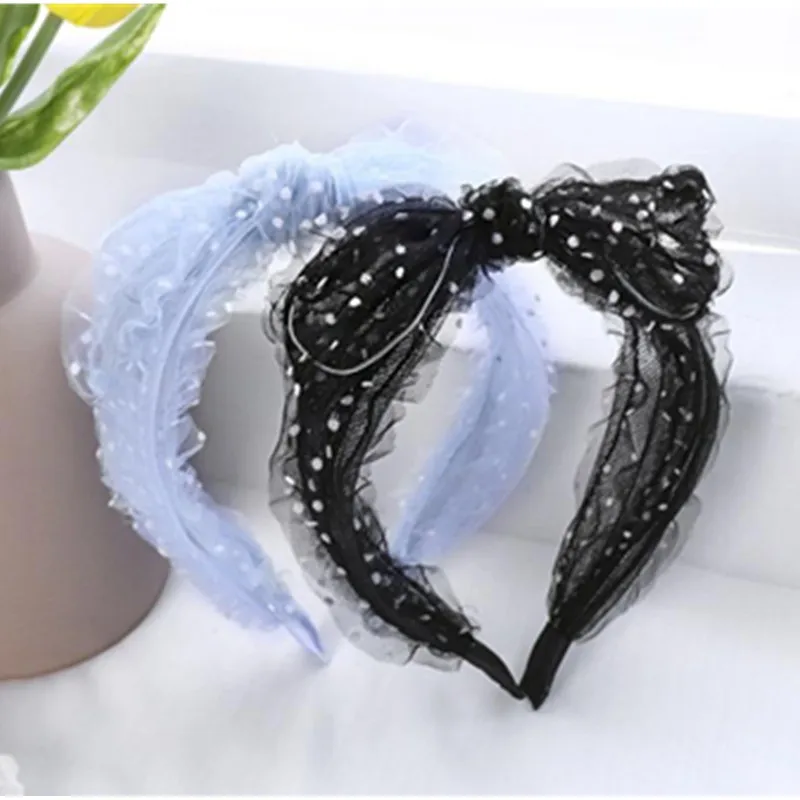 

Однотонная повязка на голову с бантом, сетчатая повязка на голову в горошек для женщин, аксессуары для волос, летнее платье, аксессуар для во...