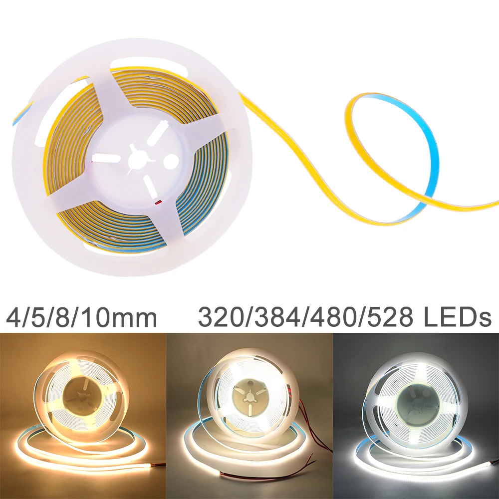 

Flexible 12V 24V LED COB Strip Light Bar 3000K 4000K 6000K White Warm White RA90 FOB LED Lights Linear Tape Kitchen Room Decor