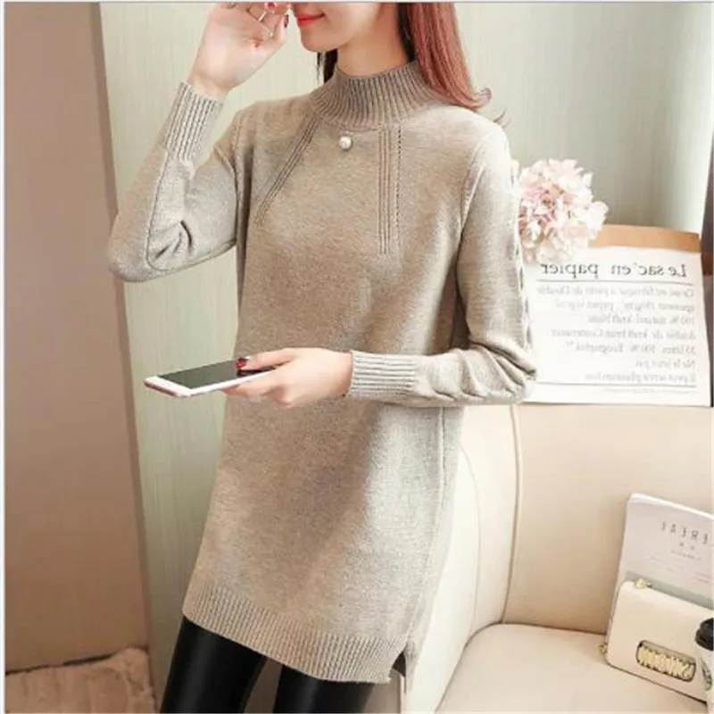 

Casual Autumn Winter Women Sweater Dress 2019Half-Turtleneck Mini Knitted Dress Pullovers Slim Solid Color Pull Femme Hiver H156