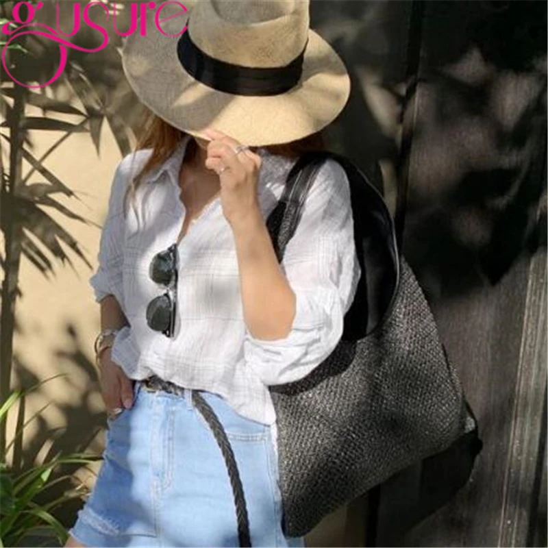 Сумка-тоут женская из ротанга летняя Плетеная соломенная сумка |