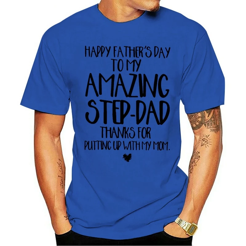 Белая футболка с надписью Happy Father To My Amazing Step Dad put Up With Mom забавная в стиле