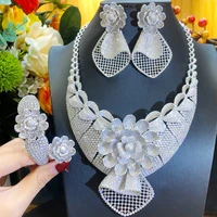 kellybola bridal elegant big flower necklace bracelet earring ring jewelry sets cubic zirconia for woman wedding engagement