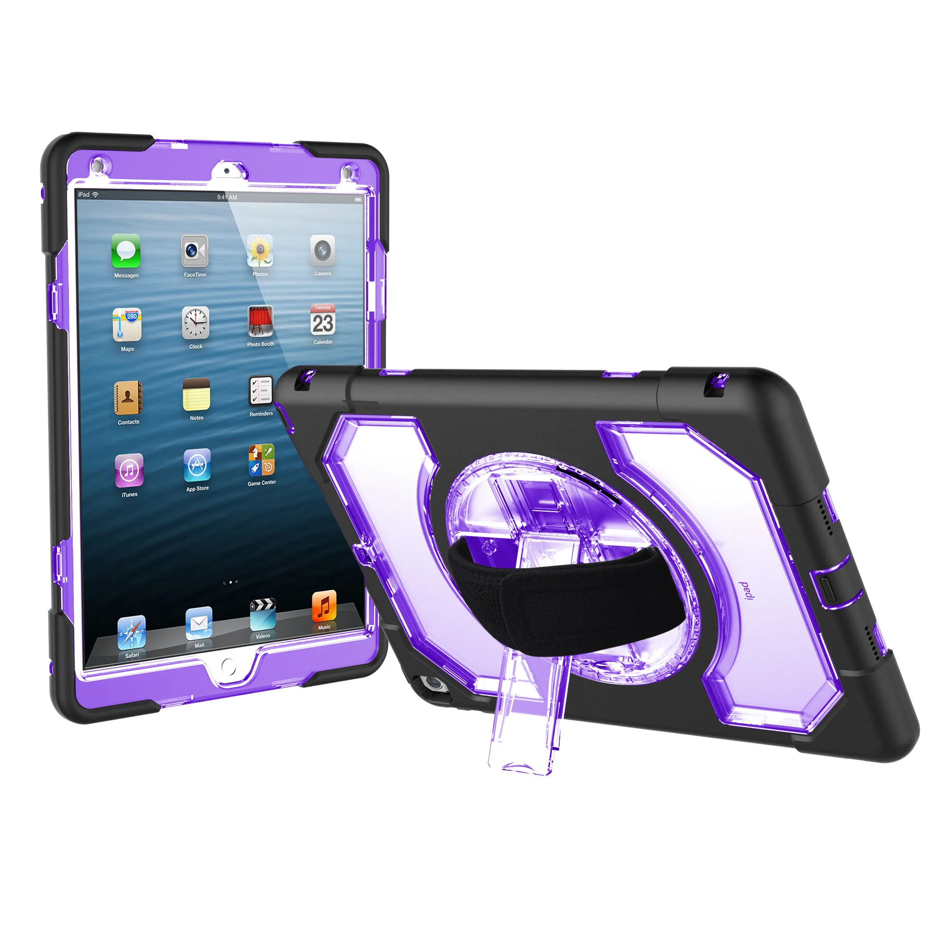 Purple Силиконовый чехол для iPad Pro, 11 дюймов, планшет с 360 поворотом, регулируемый ремешок на руку, ударопрочный чехол FHL02 - Цвет: Purple