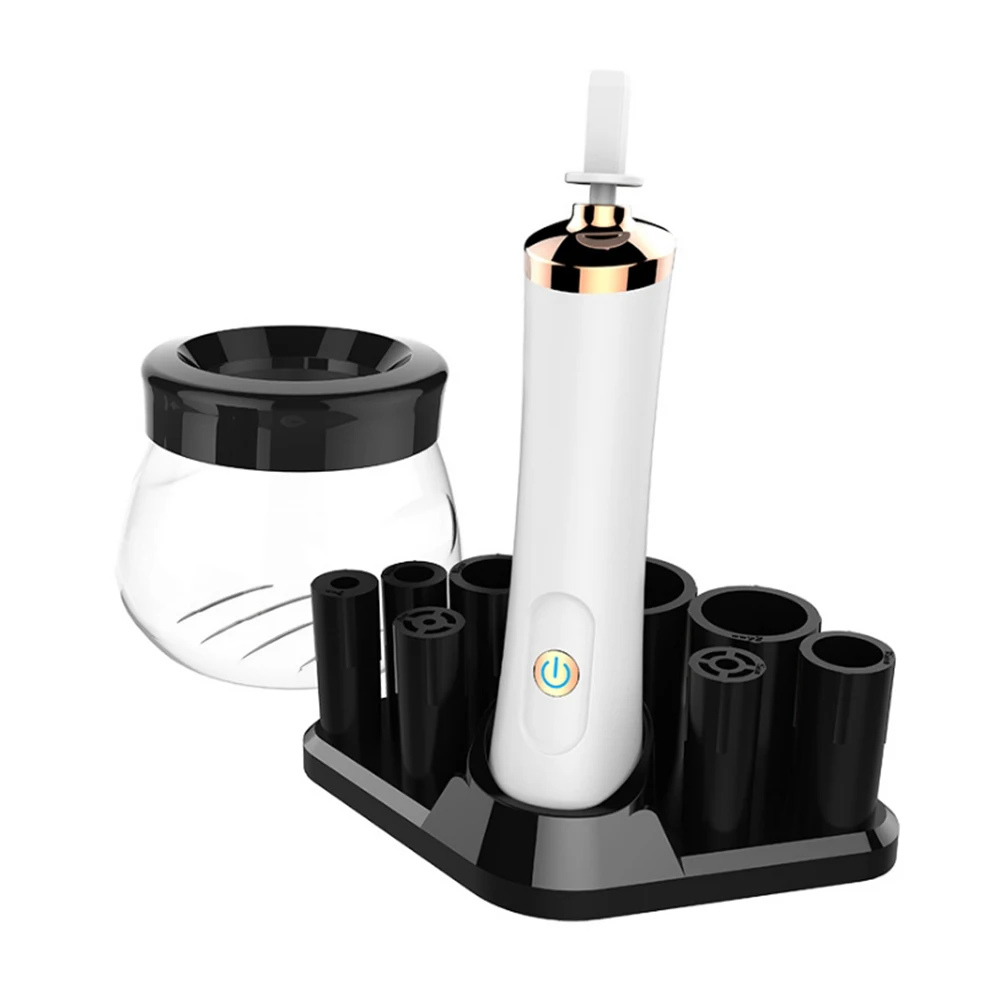 battery white set Электрическая щетка для макияжа, очиститель, сушилка, набор, очиститель кистей для макияжа и высыхания за считанные секунды, защита щетины, кисти для макияжа, инструмент для мытья - Handle Color: battery white set