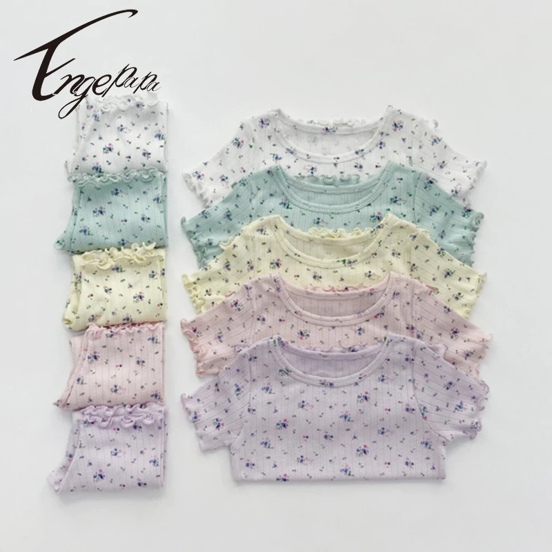 Engepapa-ropa de manga corta y pantal&oacute;n para beb&eacute;, ropa bonita Floral para el hogar, 2 uds., para exteriores, novedad de verano 2021-0